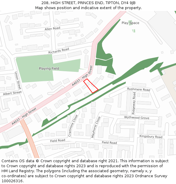 208, HIGH STREET, PRINCES END, TIPTON, DY4 9JB: Location map and indicative extent of plot