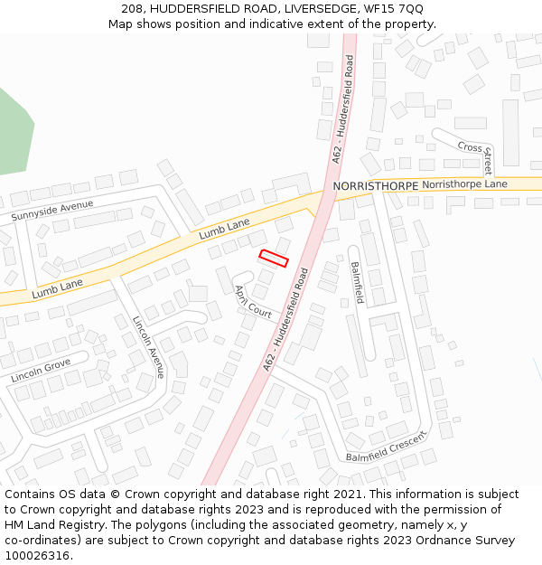 208, HUDDERSFIELD ROAD, LIVERSEDGE, WF15 7QQ: Location map and indicative extent of plot