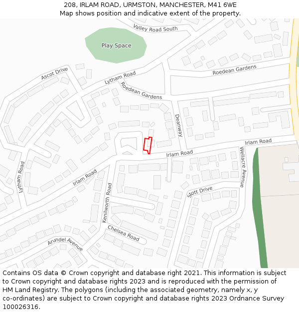 208, IRLAM ROAD, URMSTON, MANCHESTER, M41 6WE: Location map and indicative extent of plot