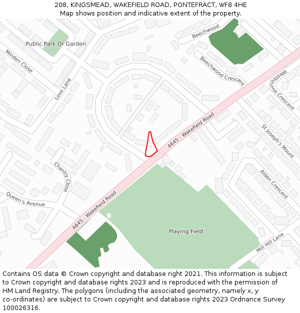 208, KINGSMEAD, WAKEFIELD ROAD, PONTEFRACT, WF8 4HE: Location map and indicative extent of plot