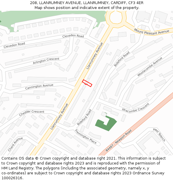 208, LLANRUMNEY AVENUE, LLANRUMNEY, CARDIFF, CF3 4ER: Location map and indicative extent of plot