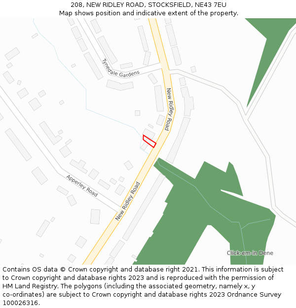 208, NEW RIDLEY ROAD, STOCKSFIELD, NE43 7EU: Location map and indicative extent of plot