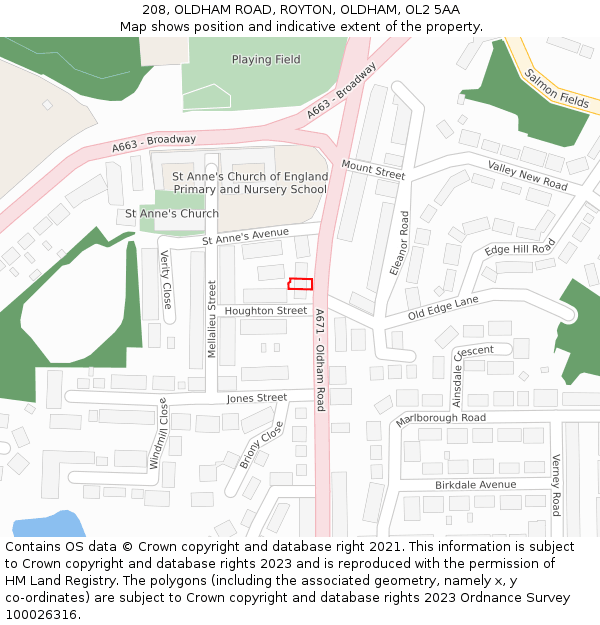 208, OLDHAM ROAD, ROYTON, OLDHAM, OL2 5AA: Location map and indicative extent of plot