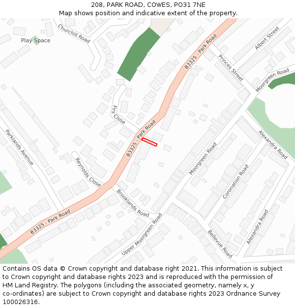 208, PARK ROAD, COWES, PO31 7NE: Location map and indicative extent of plot