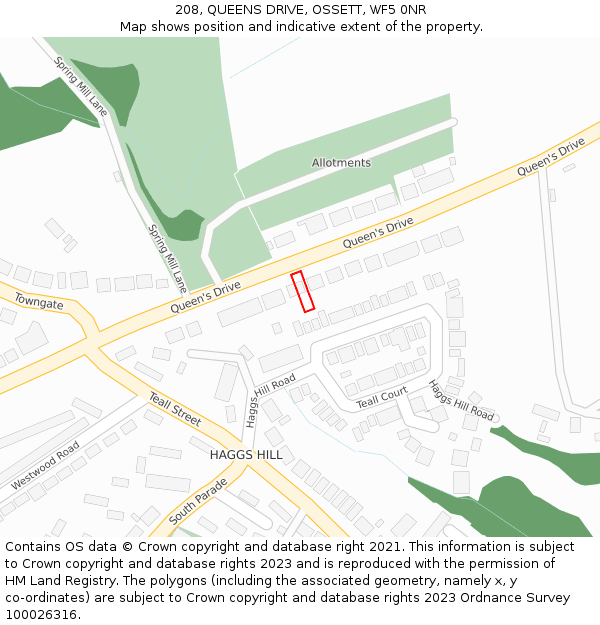 208, QUEENS DRIVE, OSSETT, WF5 0NR: Location map and indicative extent of plot