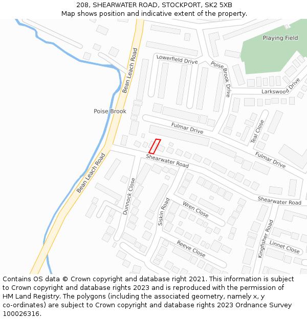 208, SHEARWATER ROAD, STOCKPORT, SK2 5XB: Location map and indicative extent of plot