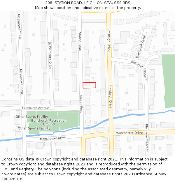 208, STATION ROAD, LEIGH-ON-SEA, SS9 3BS: Location map and indicative extent of plot