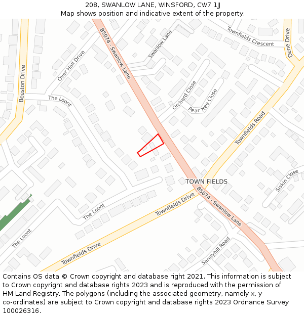 208, SWANLOW LANE, WINSFORD, CW7 1JJ: Location map and indicative extent of plot