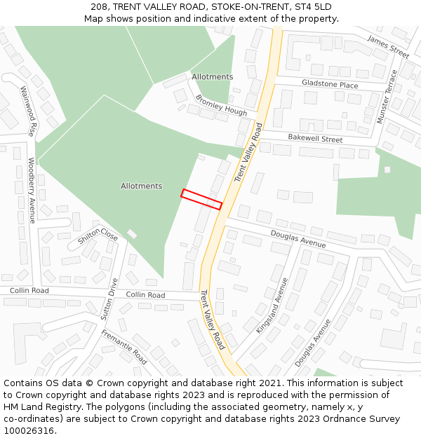 208, TRENT VALLEY ROAD, STOKE-ON-TRENT, ST4 5LD: Location map and indicative extent of plot