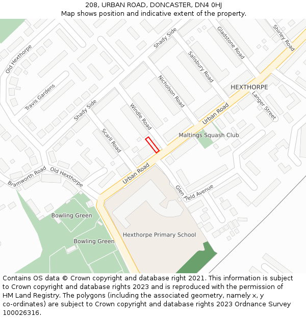 208, URBAN ROAD, DONCASTER, DN4 0HJ: Location map and indicative extent of plot