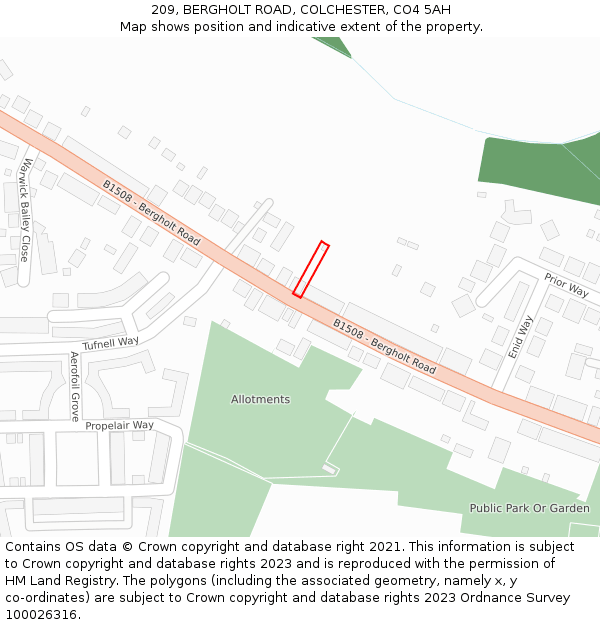 209, BERGHOLT ROAD, COLCHESTER, CO4 5AH: Location map and indicative extent of plot