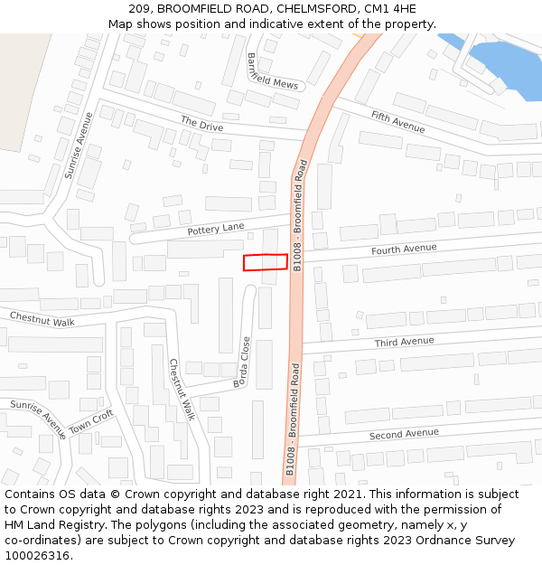 209, BROOMFIELD ROAD, CHELMSFORD, CM1 4HE: Location map and indicative extent of plot