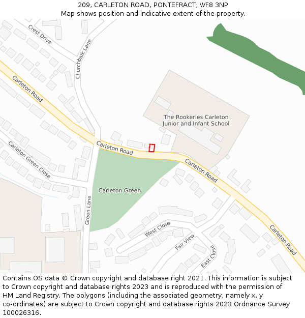 209, CARLETON ROAD, PONTEFRACT, WF8 3NP: Location map and indicative extent of plot