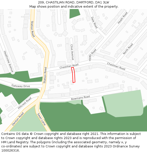209, CHASTILIAN ROAD, DARTFORD, DA1 3LW: Location map and indicative extent of plot