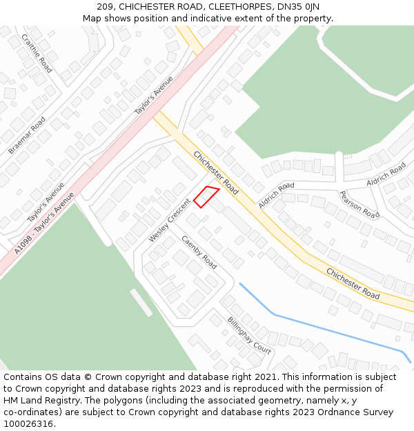 209, CHICHESTER ROAD, CLEETHORPES, DN35 0JN: Location map and indicative extent of plot