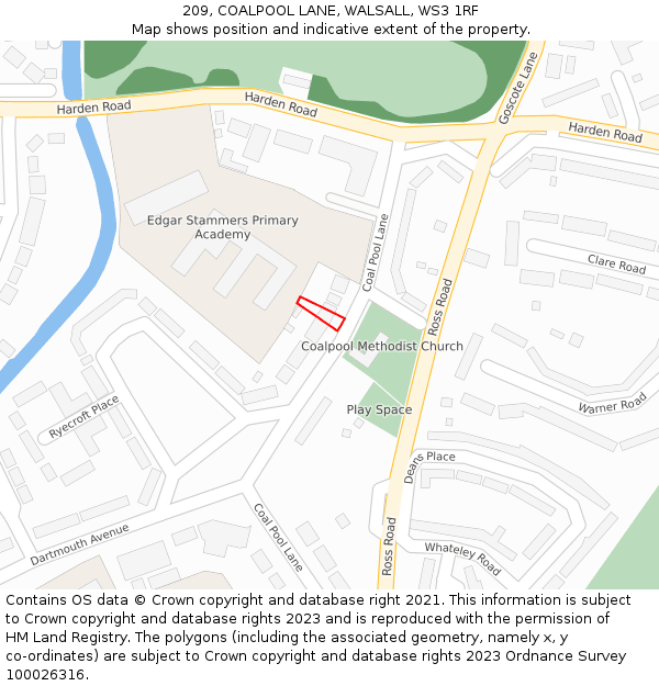 209, COALPOOL LANE, WALSALL, WS3 1RF: Location map and indicative extent of plot