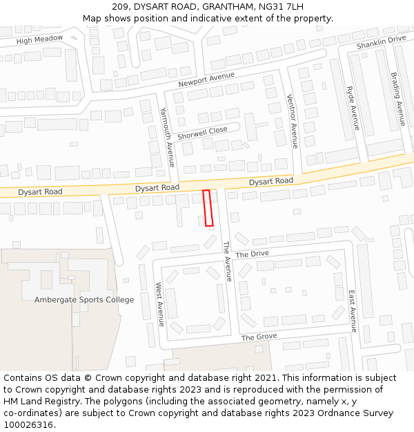 209, DYSART ROAD, GRANTHAM, NG31 7LH: Location map and indicative extent of plot