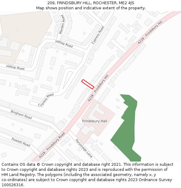 209, FRINDSBURY HILL, ROCHESTER, ME2 4JS: Location map and indicative extent of plot