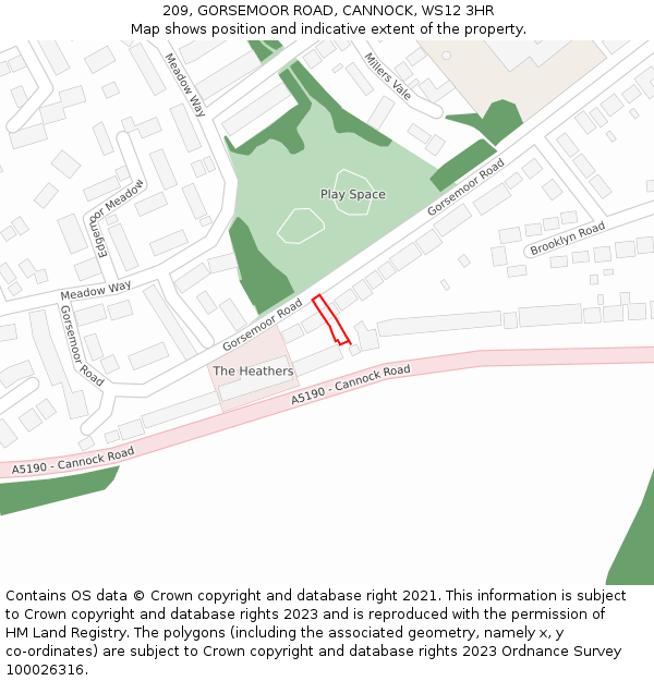 209, GORSEMOOR ROAD, CANNOCK, WS12 3HR: Location map and indicative extent of plot