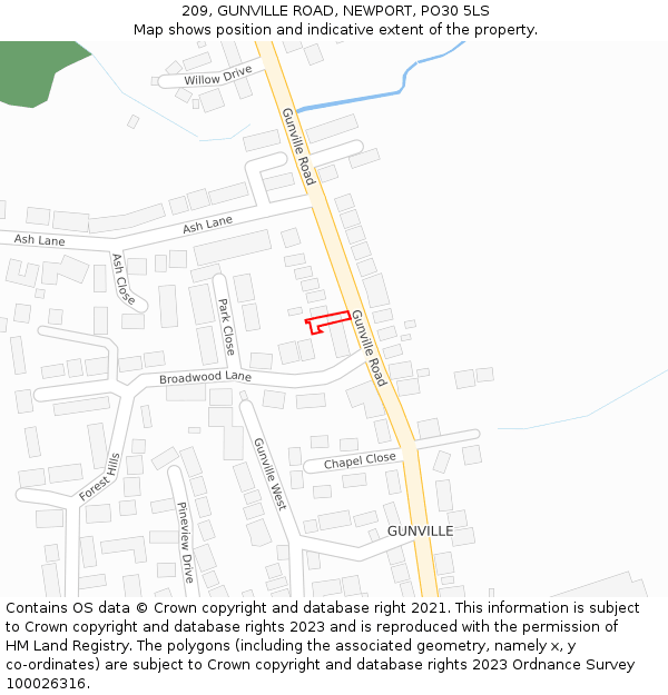 209, GUNVILLE ROAD, NEWPORT, PO30 5LS: Location map and indicative extent of plot