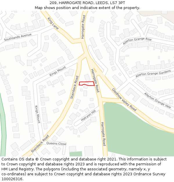 209, HARROGATE ROAD, LEEDS, LS7 3PT: Location map and indicative extent of plot