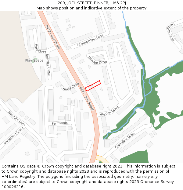209, JOEL STREET, PINNER, HA5 2PJ: Location map and indicative extent of plot