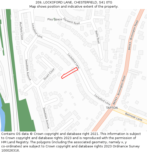 209, LOCKOFORD LANE, CHESTERFIELD, S41 0TG: Location map and indicative extent of plot