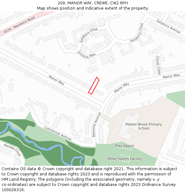 209, MANOR WAY, CREWE, CW2 6PH: Location map and indicative extent of plot
