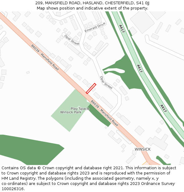209, MANSFIELD ROAD, HASLAND, CHESTERFIELD, S41 0JJ: Location map and indicative extent of plot