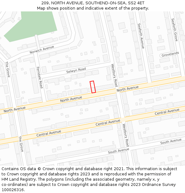 209, NORTH AVENUE, SOUTHEND-ON-SEA, SS2 4ET: Location map and indicative extent of plot