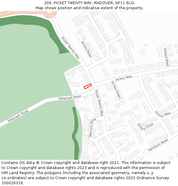 209, PICKET TWENTY WAY, ANDOVER, SP11 6UG: Location map and indicative extent of plot