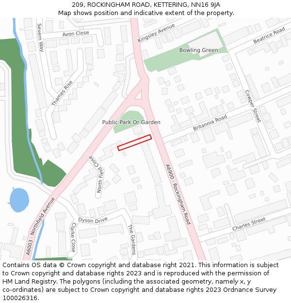 209, ROCKINGHAM ROAD, KETTERING, NN16 9JA: Location map and indicative extent of plot