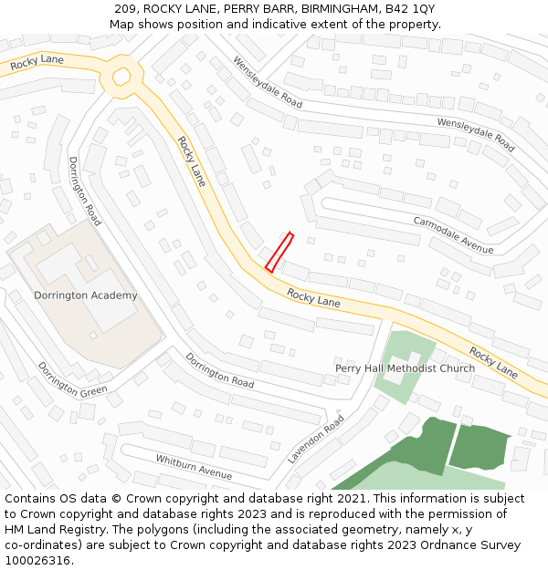 209, ROCKY LANE, PERRY BARR, BIRMINGHAM, B42 1QY: Location map and indicative extent of plot