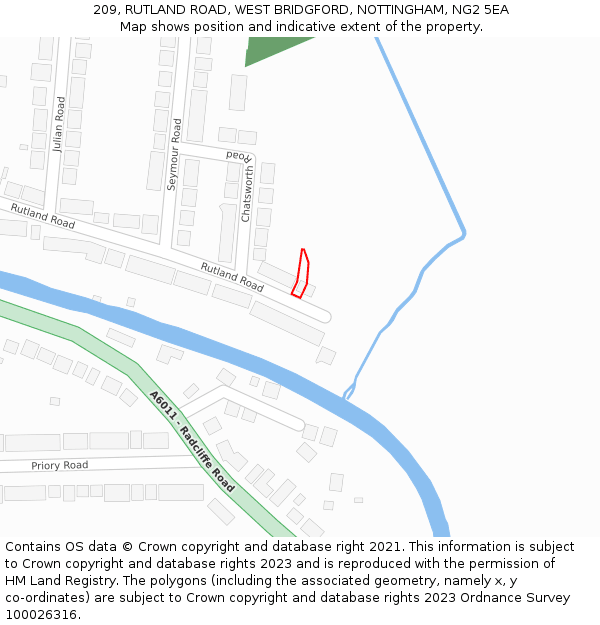 209, RUTLAND ROAD, WEST BRIDGFORD, NOTTINGHAM, NG2 5EA: Location map and indicative extent of plot