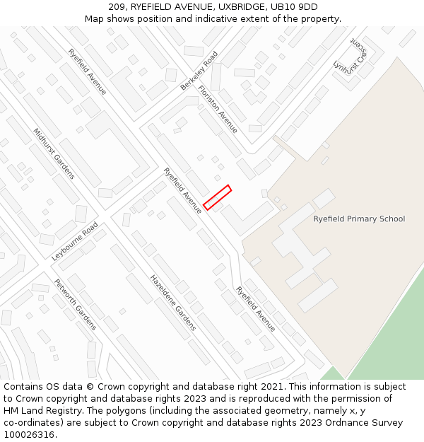 209, RYEFIELD AVENUE, UXBRIDGE, UB10 9DD: Location map and indicative extent of plot