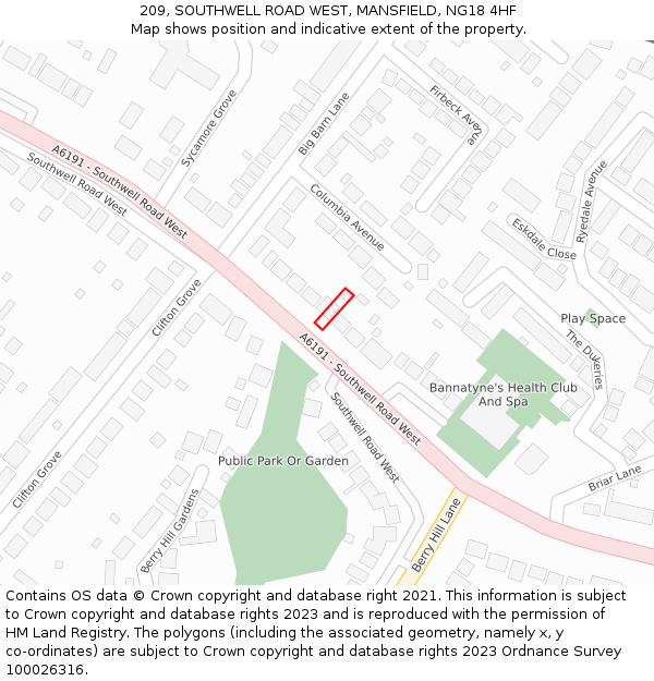 209, SOUTHWELL ROAD WEST, MANSFIELD, NG18 4HF: Location map and indicative extent of plot