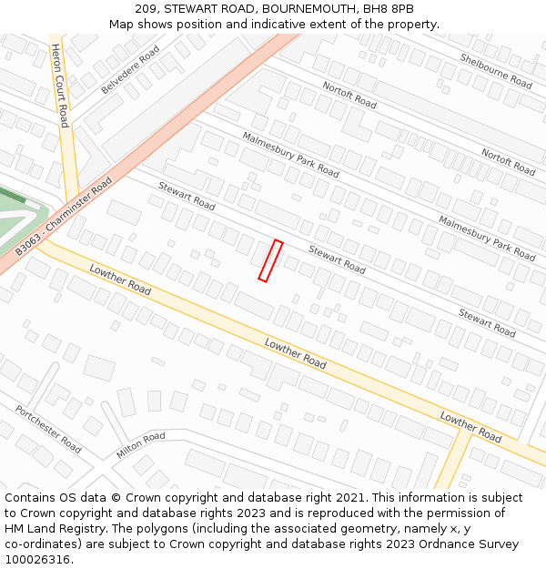 209, STEWART ROAD, BOURNEMOUTH, BH8 8PB: Location map and indicative extent of plot