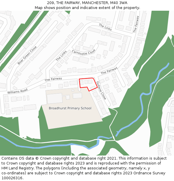 209, THE FAIRWAY, MANCHESTER, M40 3WA: Location map and indicative extent of plot