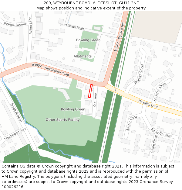 209, WEYBOURNE ROAD, ALDERSHOT, GU11 3NE: Location map and indicative extent of plot