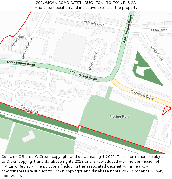 209, WIGAN ROAD, WESTHOUGHTON, BOLTON, BL5 2AJ: Location map and indicative extent of plot