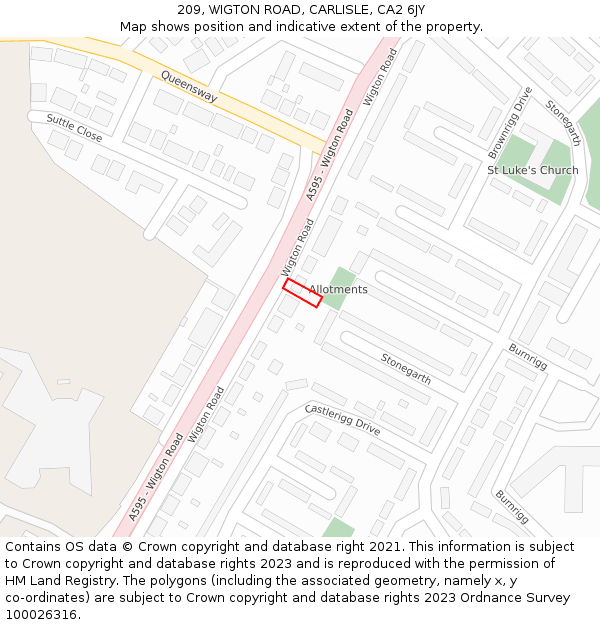 209, WIGTON ROAD, CARLISLE, CA2 6JY: Location map and indicative extent of plot