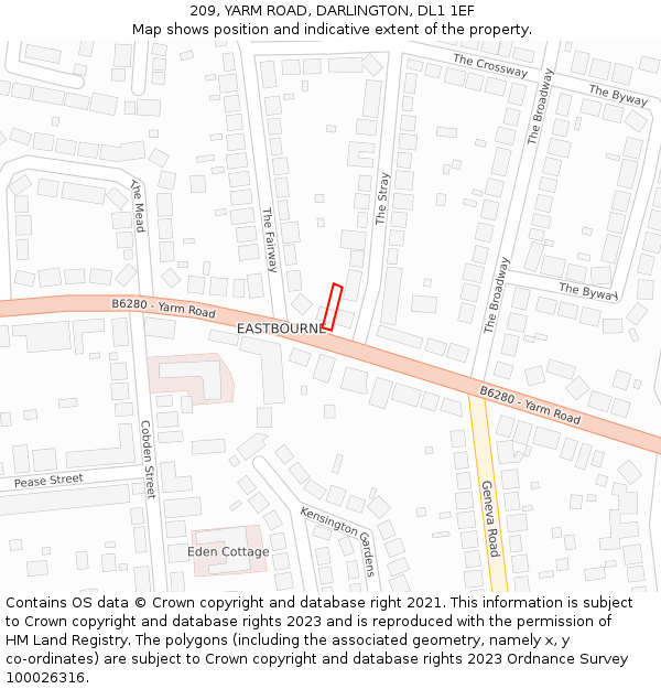 209, YARM ROAD, DARLINGTON, DL1 1EF: Location map and indicative extent of plot