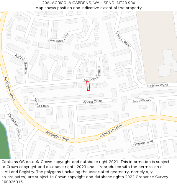 20A, AGRICOLA GARDENS, WALLSEND, NE28 9RX: Location map and indicative extent of plot