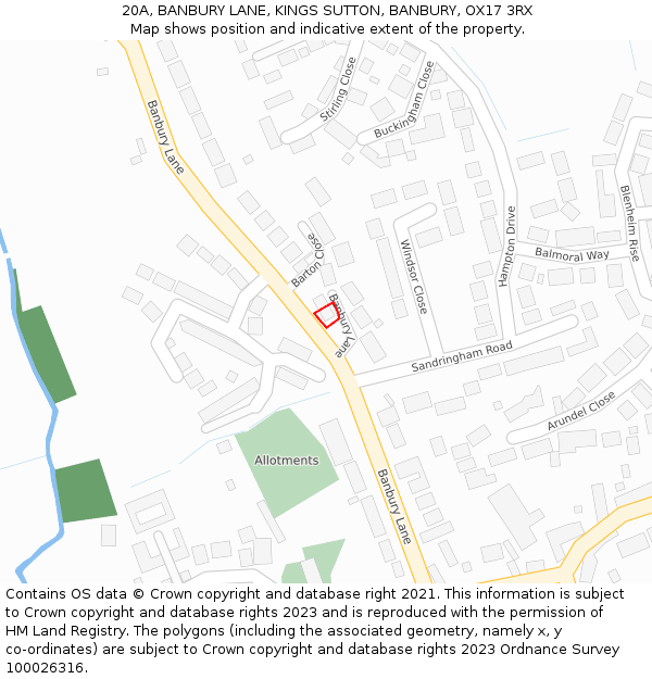 20A, BANBURY LANE, KINGS SUTTON, BANBURY, OX17 3RX: Location map and indicative extent of plot