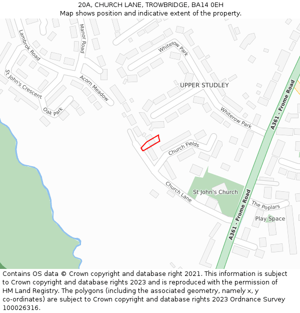 20A, CHURCH LANE, TROWBRIDGE, BA14 0EH: Location map and indicative extent of plot