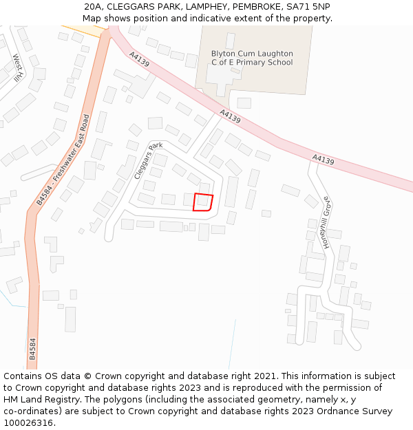 20A, CLEGGARS PARK, LAMPHEY, PEMBROKE, SA71 5NP: Location map and indicative extent of plot