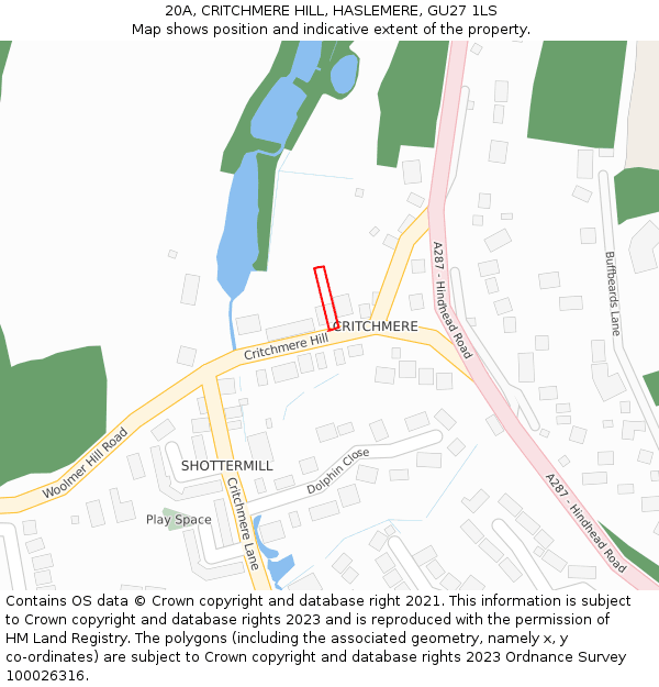 20A, CRITCHMERE HILL, HASLEMERE, GU27 1LS: Location map and indicative extent of plot
