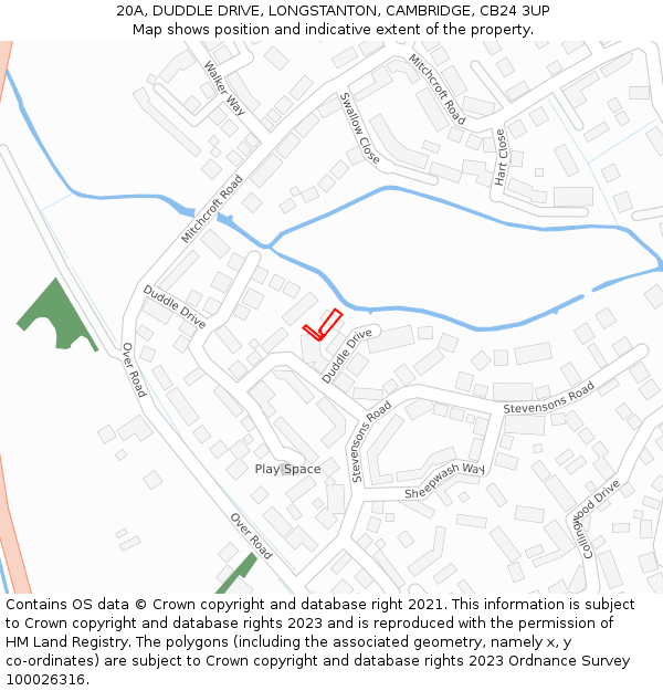 20A, DUDDLE DRIVE, LONGSTANTON, CAMBRIDGE, CB24 3UP: Location map and indicative extent of plot