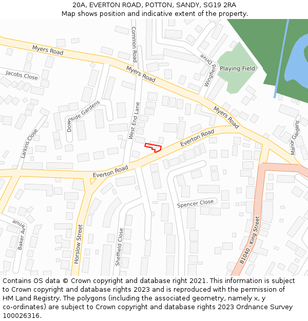 20A, EVERTON ROAD, POTTON, SANDY, SG19 2RA: Location map and indicative extent of plot