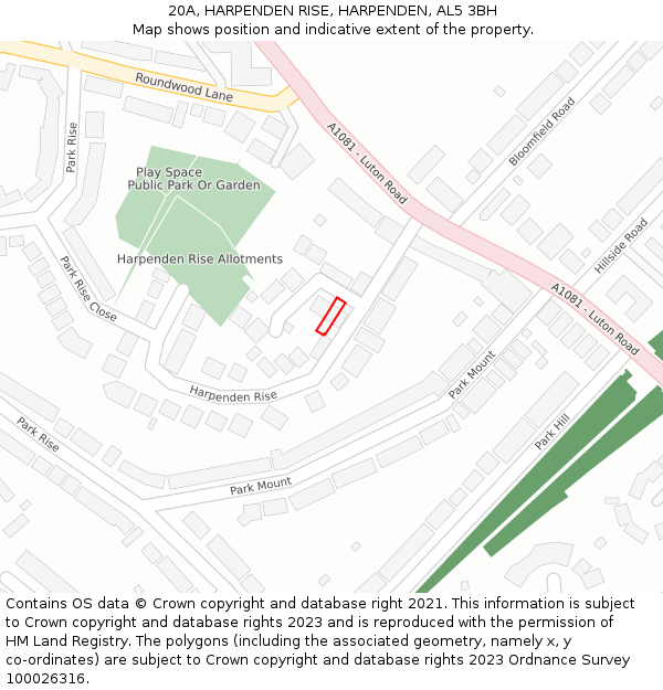 20A, HARPENDEN RISE, HARPENDEN, AL5 3BH: Location map and indicative extent of plot